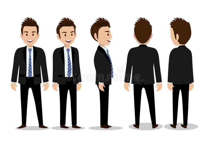 Cartoon Character with Business Man in Suit for Animation. Front, Side, Back, 3/4 View Character Stock Vector - Illustration of office, group: 162846505 Cartoon Character with Business Man in Suit for Animation. Front, Side, Back, 3/4 View Character Stock Vector - Illustration of office, group: 162846505