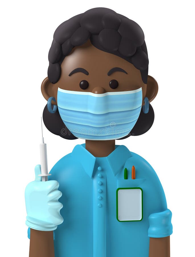 Cartoon character 3d avatar black female nurse