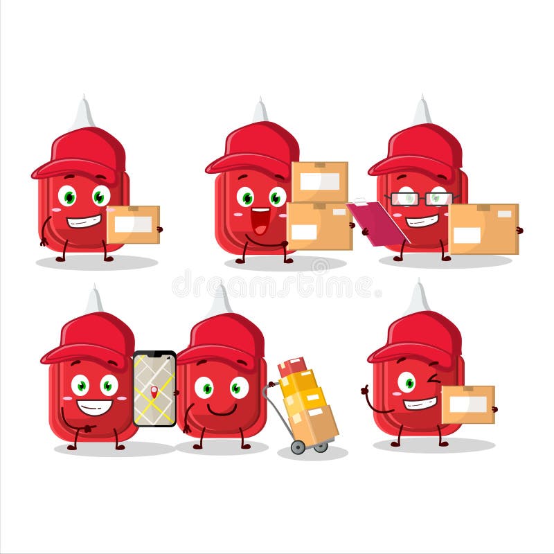 Cartoon Character Design of Red Correction Pen Working As a Courier