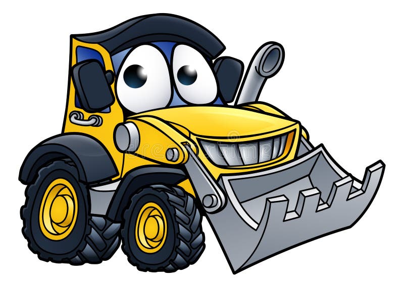 Cartoon digger bulldozer construction vehicle character mascot illustration. Cartoon digger bulldozer construction vehicle character mascot illustration