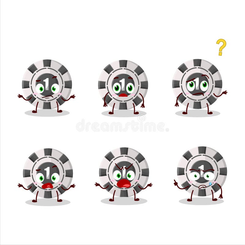 Cartoon Character of 1 Dollar Casino Chip with What Expression Stock