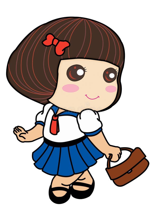 The Cartoon Character of Girl Student Wears the Cute Uniform Ready To Back  To School Day. Attention To Class Good Student. Stock Illustration -  Illustration of child, concept: 179635565
