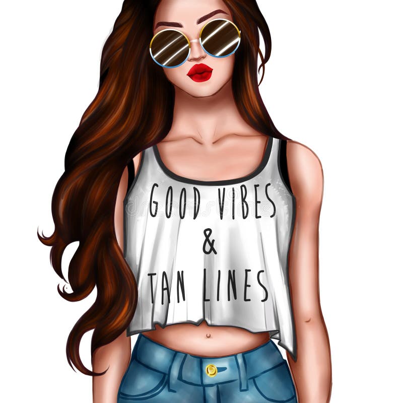 Cartoon Character - Girl Wearing Crop Top and Sunglasses Stock Illustration  - Illustration of hipster, pretty: 73897422