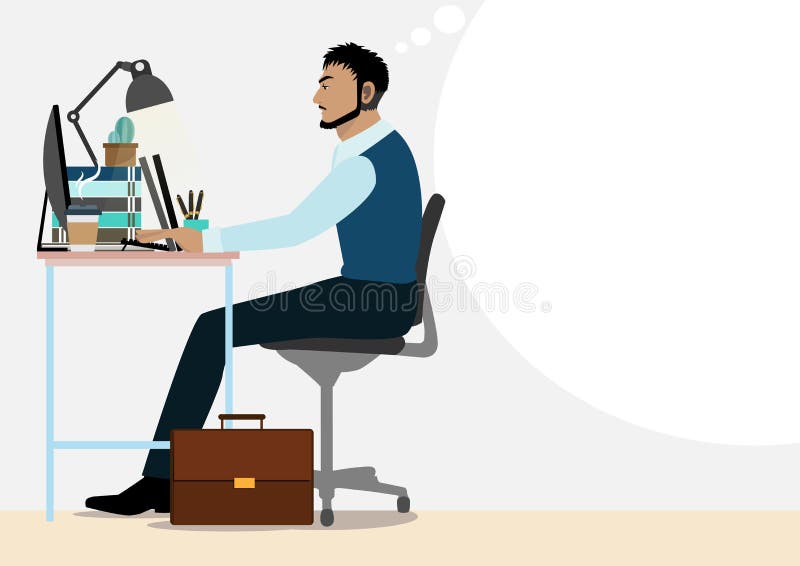 Cartoon Character, Handsome Employee Man Working with Computer in Office  Area Vector Stock Vector - Illustration of corporate, chair: 162844231