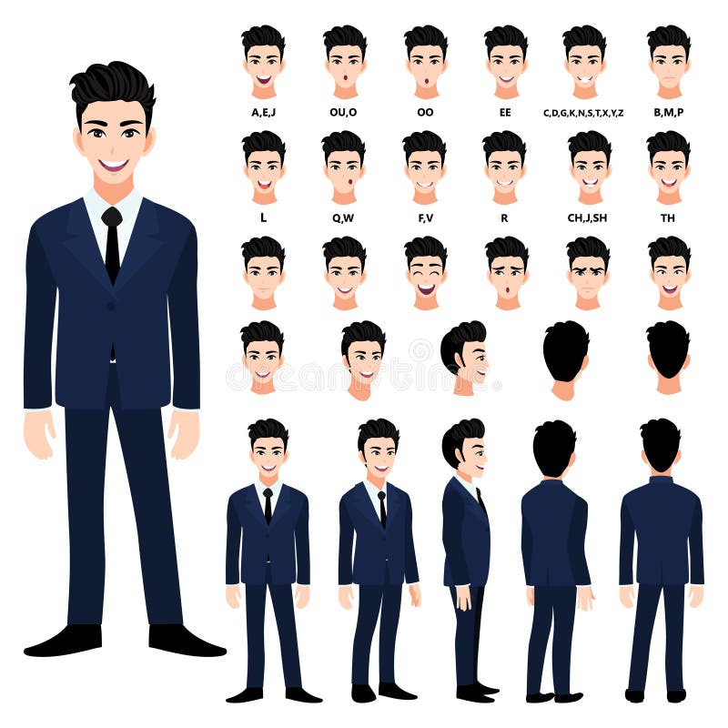 Cartoon Character with Handsome Business Man in Suit for Animation. Front, Side, Back, 3-4 View Character Stock Vector - Illustration of icon, head: 183744725 Cartoon Character with Handsome Business Man in Suit for Animation. Front, Side, Back, 3-4 View Character Stock Vector - Illustration of icon, head: 183744725