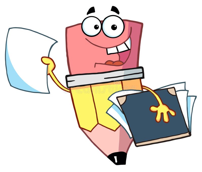 Cartoon character happy pencil with folder