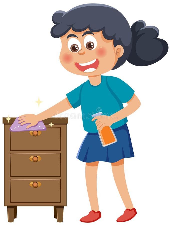 Cartoon Character of Kid Cleaning Stock Vector Illustration of little