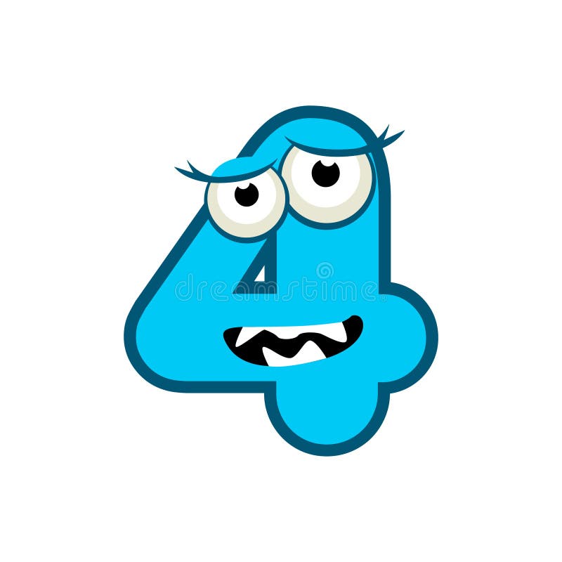 Cartoon Character Number Four Monster, vector numerical 4. royalty free illustration