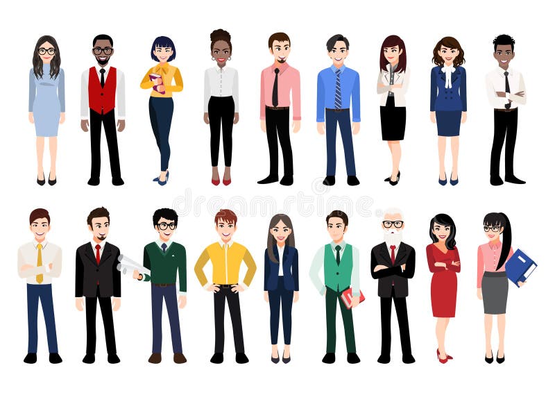 Cartoon Character with Office People Collection. Vector Illustration of  Diverse Cartoon Standing Men and Women of Various Races, Stock Vector -  Illustration of marketing, business: 183745911