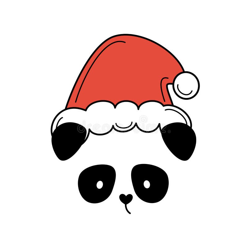Cute Cartoon Character Panda Bear with Santa Claus Hat Christmas Vector ...