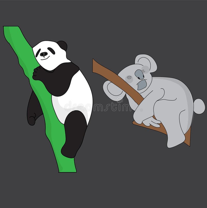 Cartoon Character Panda and Koala Sleeping on a Tree Stock Vector -  Illustration of children, happy: 217091186