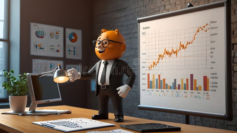 Cartoon Character Presenting Financial Data stock illustration