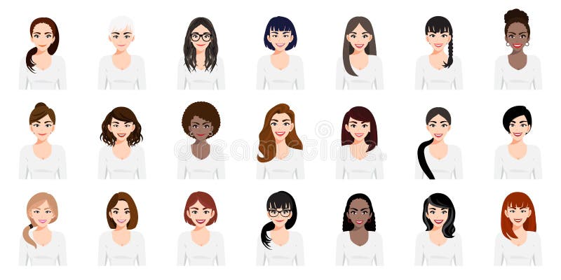 Cartoon Character with a Set of Cute Girls with Different Hairstyles Vector  Stock Vector - Illustration of avatars, girl: 186794126