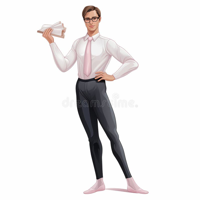 A cartoon character in a formal shirt and tie, holding documents while striking a confident pose vector illustration
