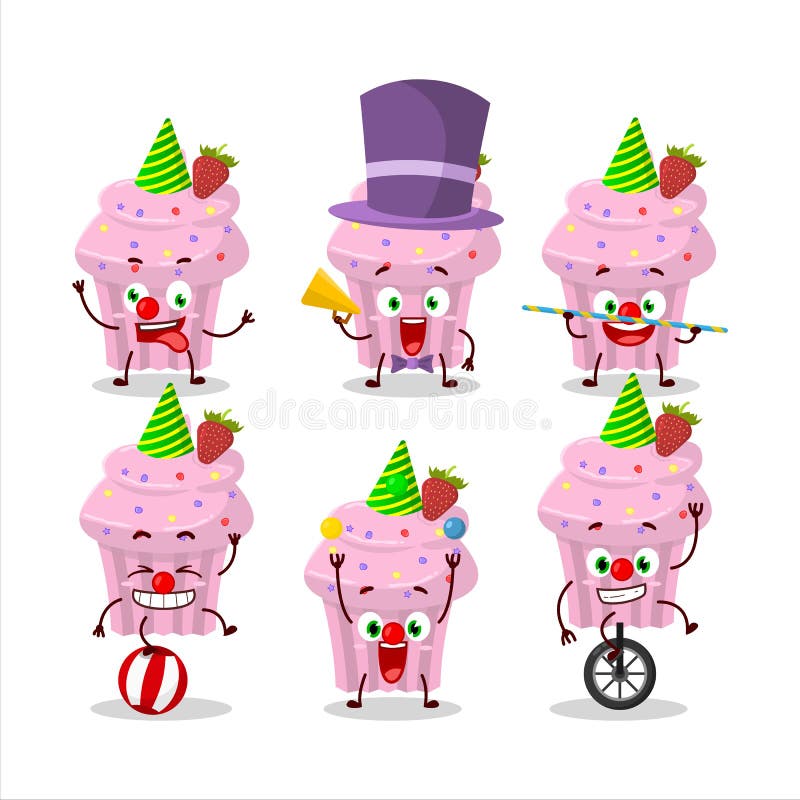 Cartoon Character of Strawberry Muffin with Various Circus Shows Stock