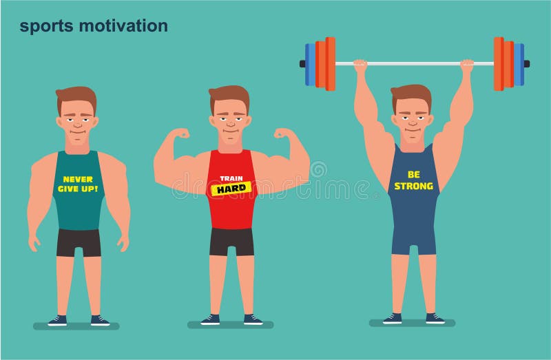 A cartoon character, a strong man, the athlete. Sport motivation. Flat illustration royalty free illustration A cartoon character, a strong man, the athlete. Sport motivation. Flat illustration royalty free illustration