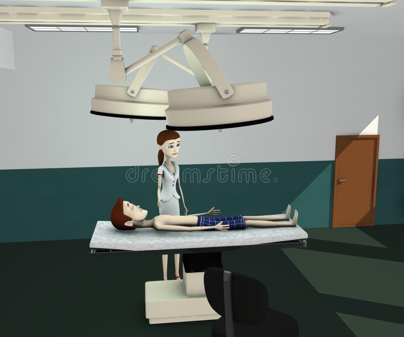 Cartoon Character in Underwear on Surgery Stock Illustration