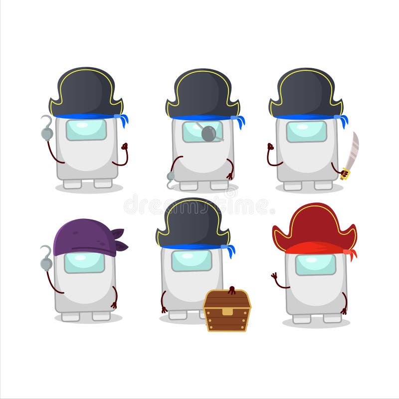 Cartoon Character Of Among Us White With Various Pirates Emoticons