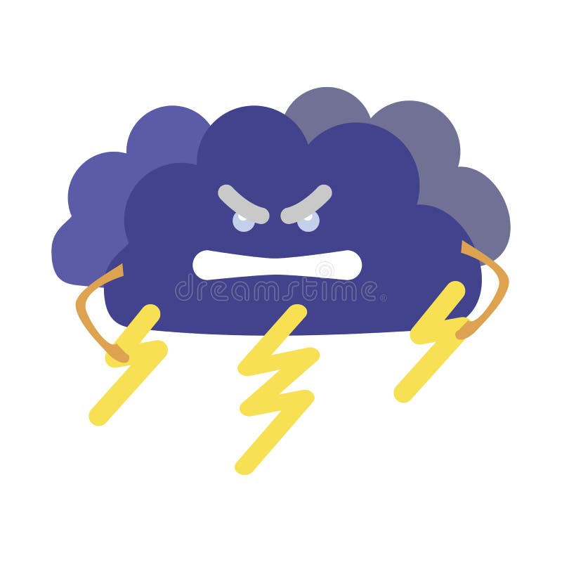 Angry Cloud With Lightning And Rain Cartoon Character Stock ...