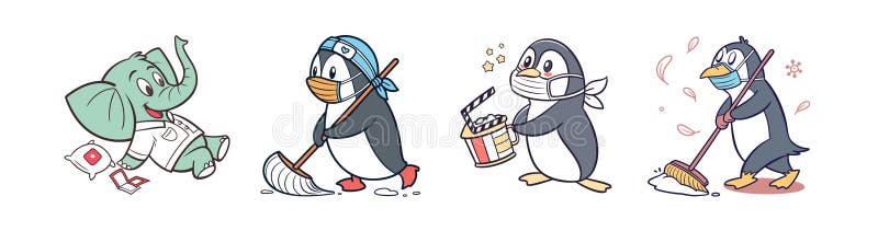 Cartoon Characters Cleaning and Relaxing Illustration stock illustration