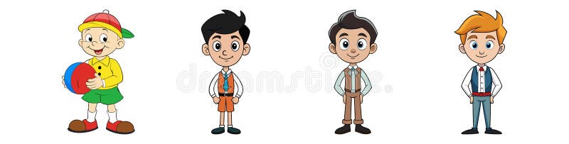 Cartoon characters illustration: cute boys in different styles royalty free illustration