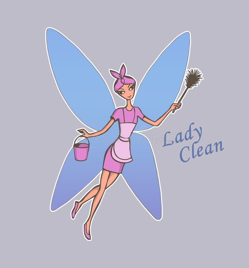 Zeichentrickfilme, Zeichentrickfilme, Zeichentrickfilme von Hausfrau, mit Dusterfliege, in rosa Kleidung