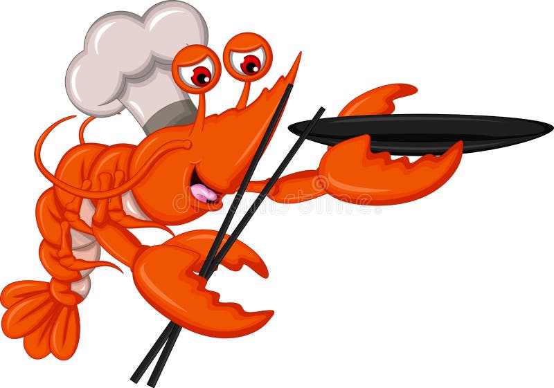 Cartoon Chef Lobster with Chopsticks and Bowl Stock Illustration ...