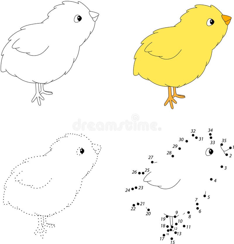 Cartoon chick. Vector illustration. Dot to dot game for kids stock illustration Cartoon chick. Vector illustration. Dot to dot game for kids stock illustration