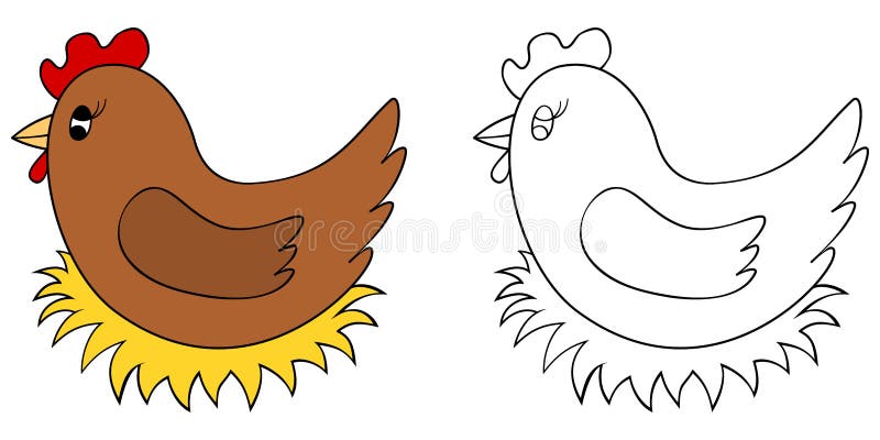 Cartoon Chicken on Nest Colorful and Black and White. Hen on Nest Vector  Illustration Isolated on White Background Stock Vector - Illustration of  kids, chicken: 222920940