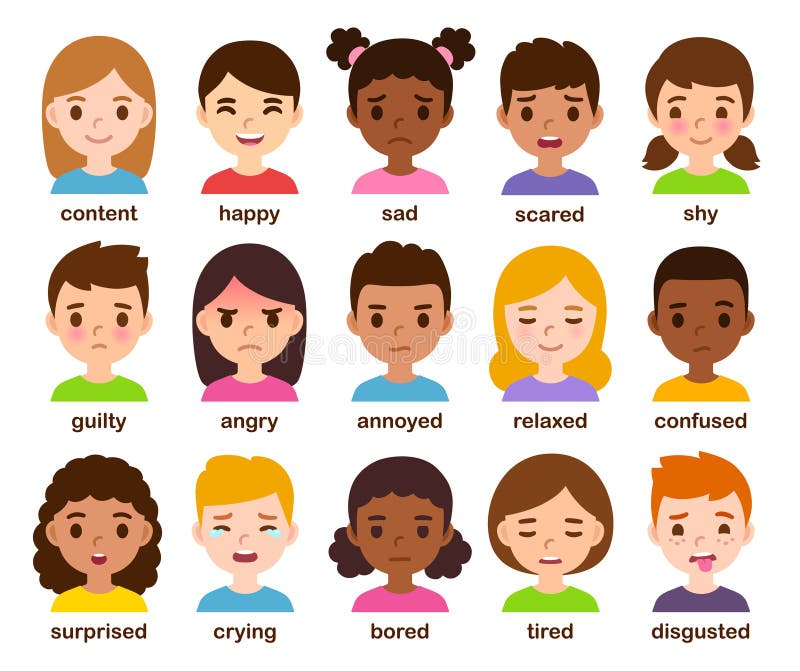 Cartoon Children with Different Emotions Stock Vector - Illustration of ...