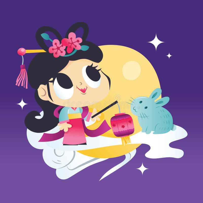 Cartoon Chinese Mid Autumn Festival Goddess Rabbit Moon royalty free illustration