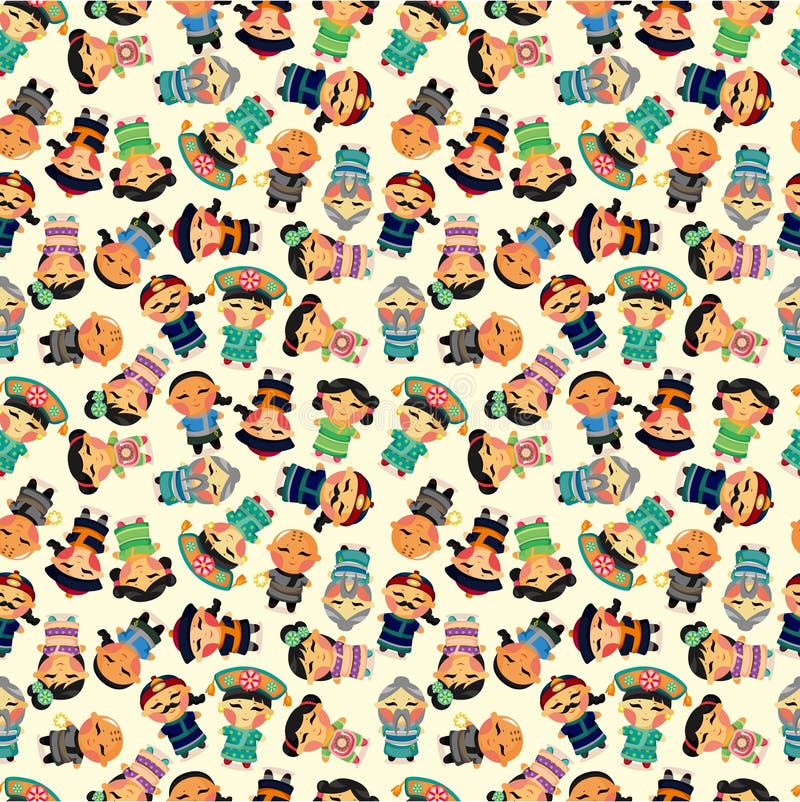 Cartoon Chinese people seamlese pattern