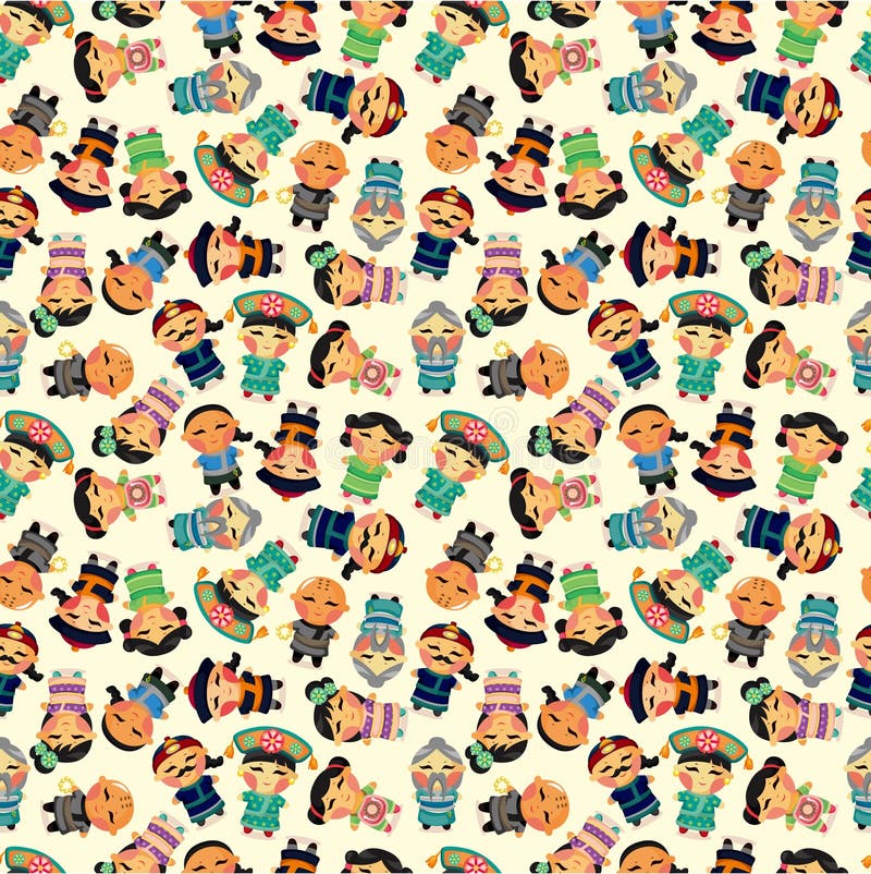 Cartoon Chinese people seamlese pattern