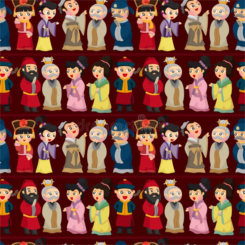 Cartoon Chinese people seamless pattern