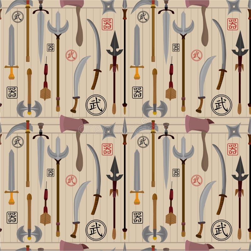 Cartoon Chinese weapon seamless pattern