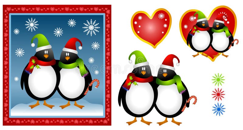 Cartoon Christmas Penguin Couple vector illustration