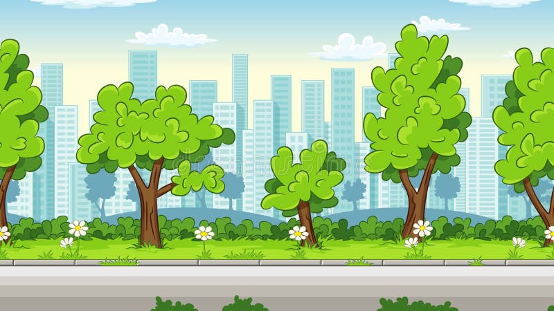 Animated Background. European City Street with Buildings, Trees and ...