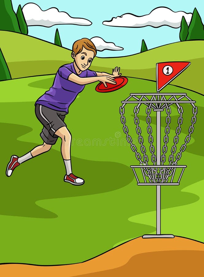 Disc Golf Colored Cartoon Illustration Stock Vector Illustration of design, kids 258136413