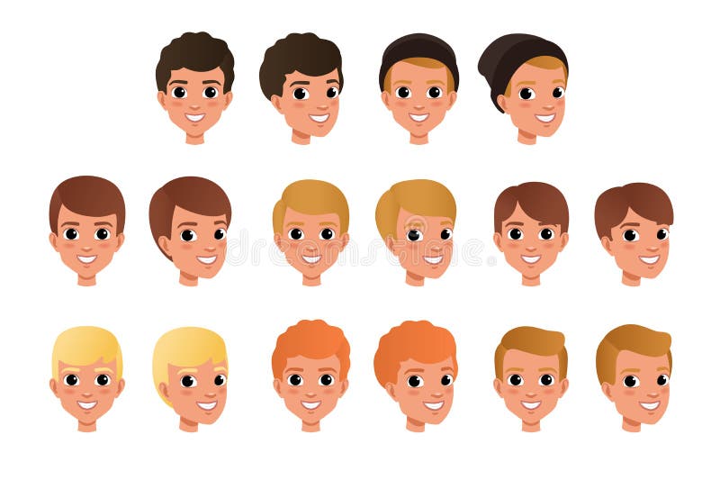 Cartoon Collection of Variety of Boy S Hair Styles and Colors. Kid with  Smiling Face Expression. Human Head Icons. Flat Stock Vector - Illustration  of brunette, graphic: 125802560