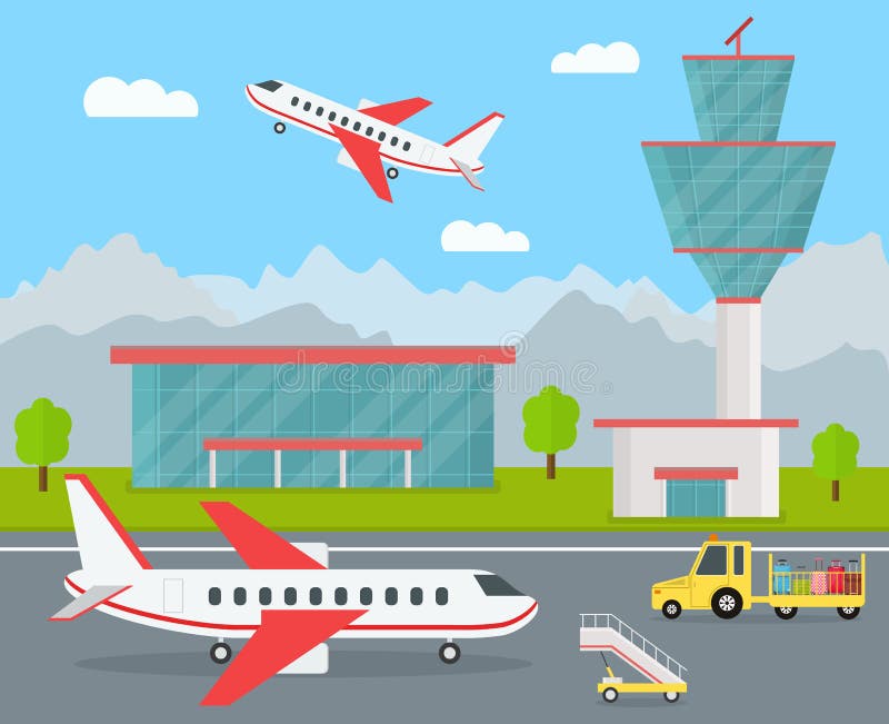 Cartoon Airport Building and Airplanes. Vector Stock Vector - Illustration  of blue, cartoon: 105677079