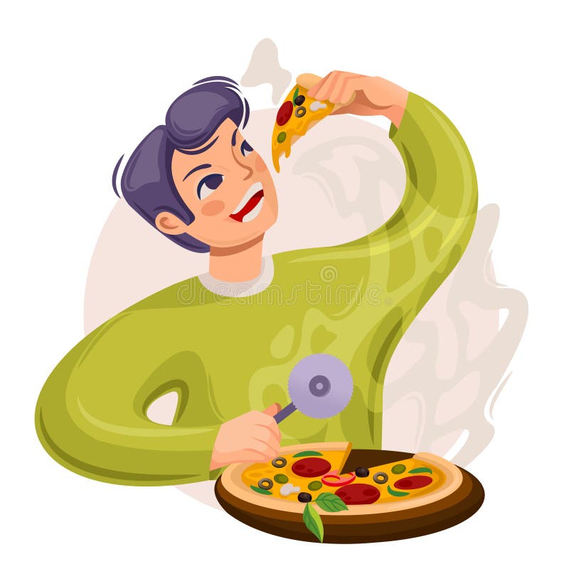 fat guy eating pizza cartoon