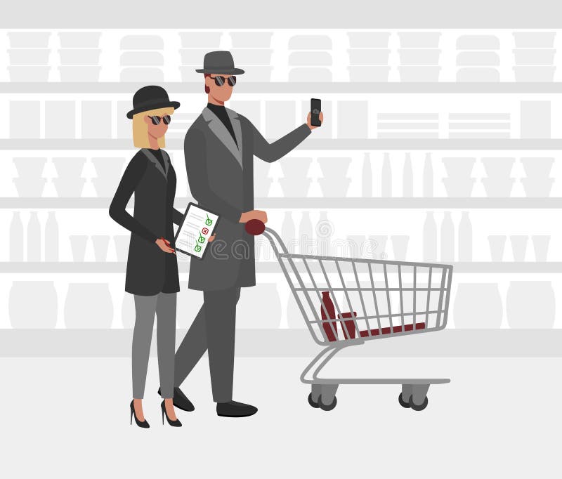 Cartoon Color Characters People and Mystery Shopper Concept. Vector