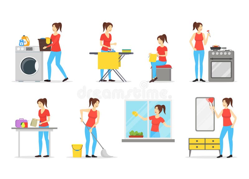 Cartoon Color Characters Woman Housewife Set. Vector stock illustration Cartoon Color Characters Woman Housewife Set. Vector stock illustration