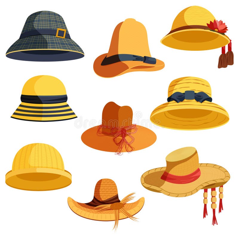 Cartoon Color Different Straw Hats Icons Set. Vector Stock Vector ...