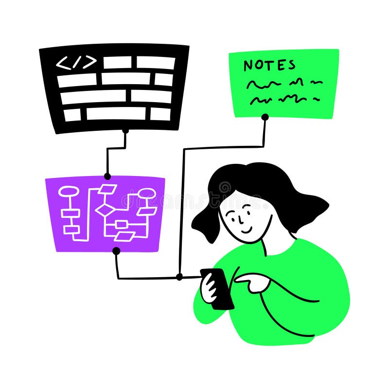 Cartoon Color Web Development Concept Scene with Character Girl. Vector ...