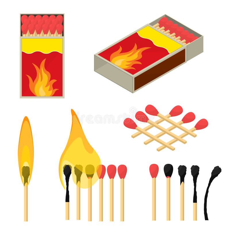 3d realistic colorful match stick icon set Vector Image