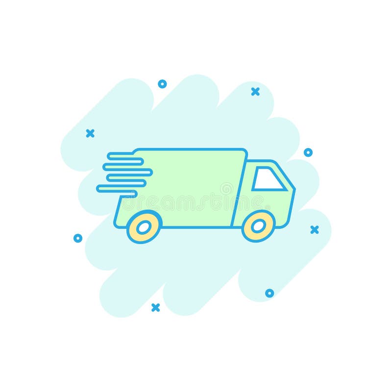 Cartoon colored truck, car icon in comic style. Fast delivery se stock illustration Cartoon colored truck, car icon in comic style. Fast delivery se stock illustration