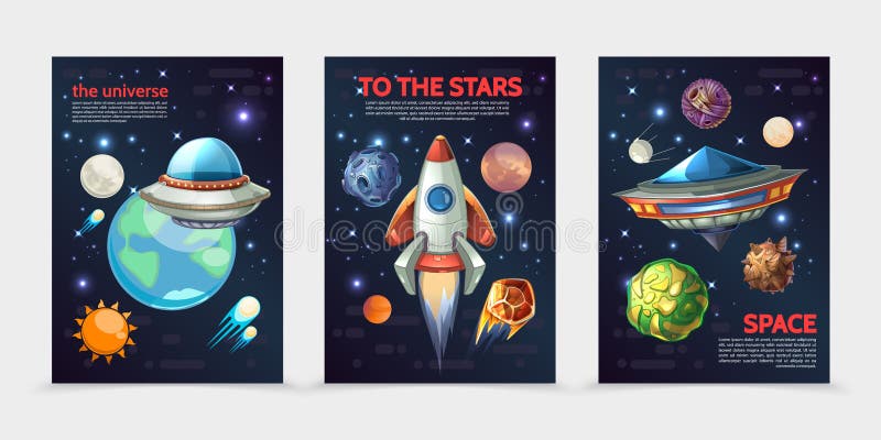 Cartoon Colorful Space Vertical Banners vector illustration