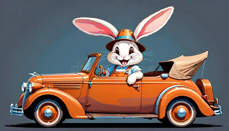 Cartoon comedy rabbit hat funny jalopy car design