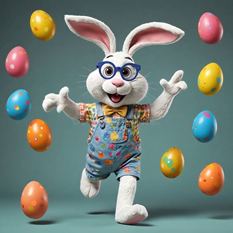 Cartoon comic creature easter egg hunt color eggs happy bunny doll stock illustration